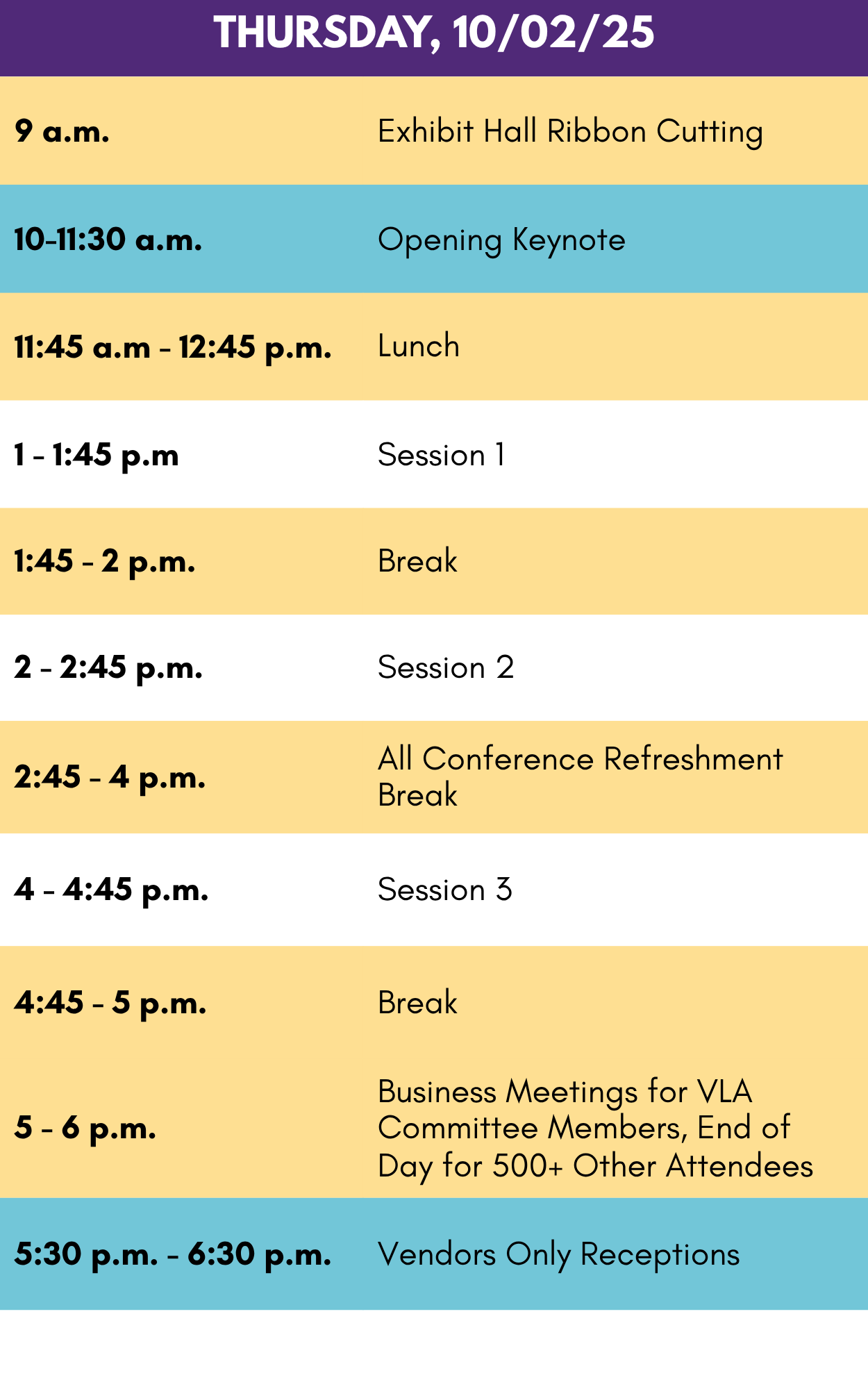Thursday Vendor Schedule
