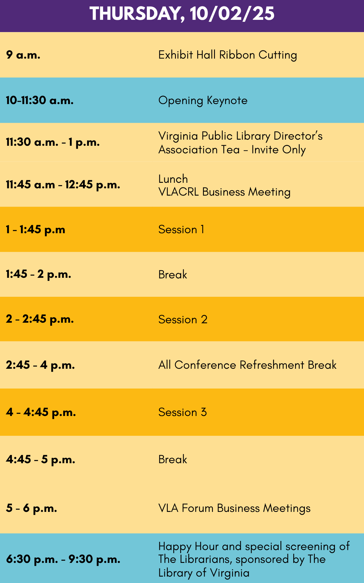 Thursday General Schedule