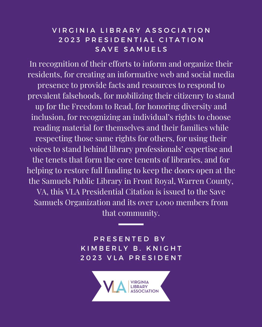 2023 VLA Presidential Citation